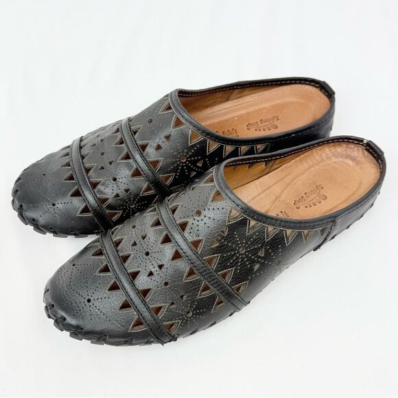 Spring Step FUSALIDE Black Leather Perforated Designed Slip On Statement Slide - Picture 3 of 15